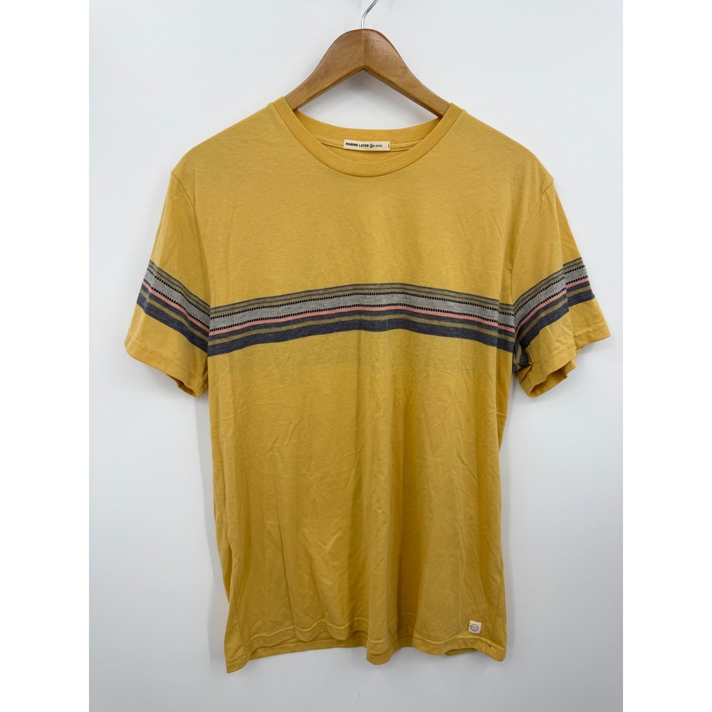 Marine Layer Re-Spun T-Shirt Mens Large Yellow Striped Crewneck 16205